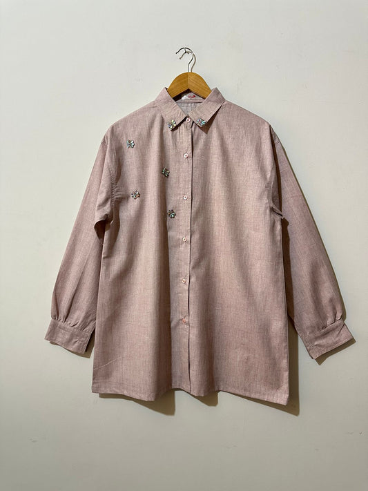 Summer Dusty-Rose Embellished Collar Shirt