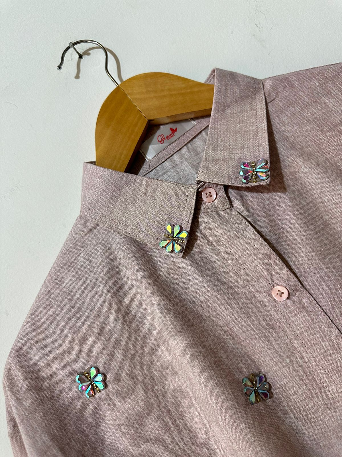 Summer Dusty-Rose Embellished Collar Shirt