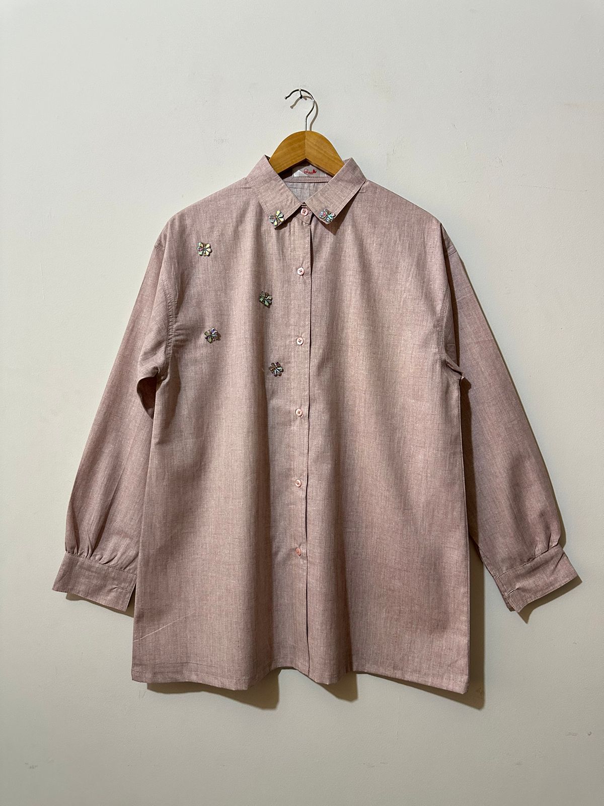 Summer Dusty-Rose Embellished Collar Shirt