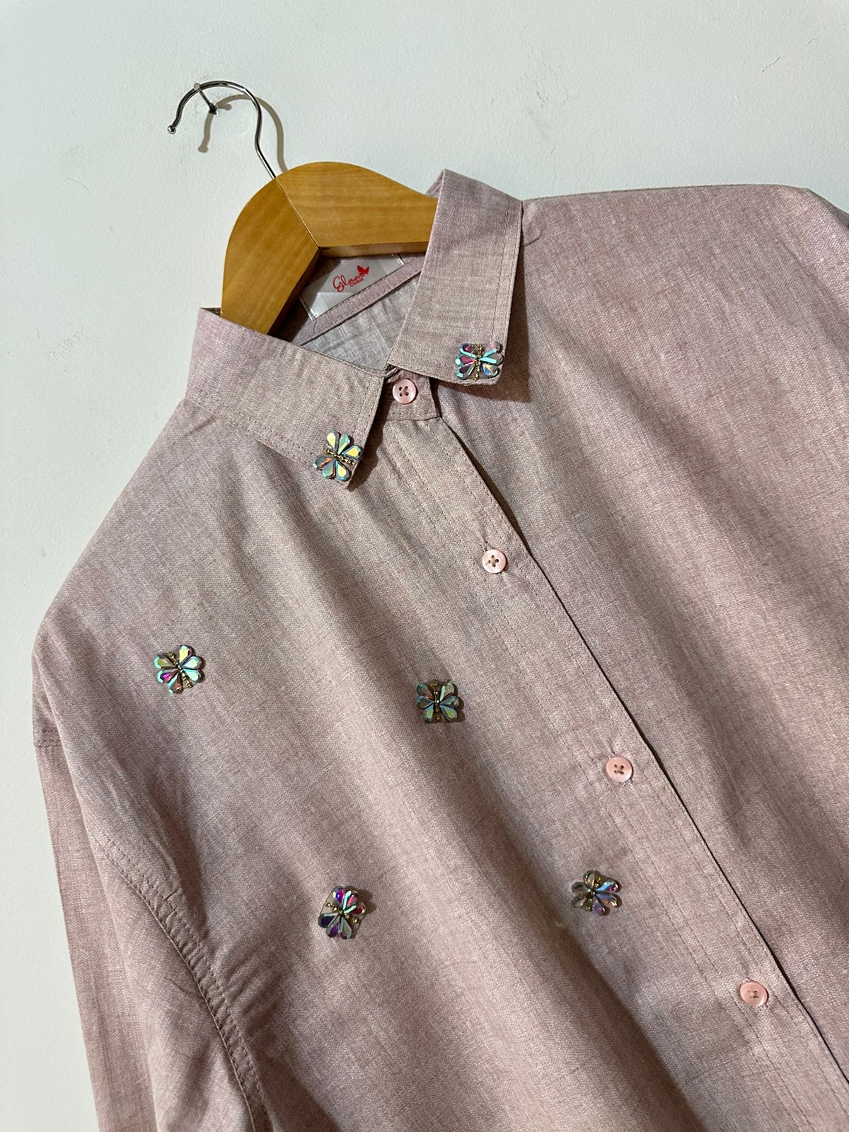 Summer Dusty-Rose Embellished Collar Shirt