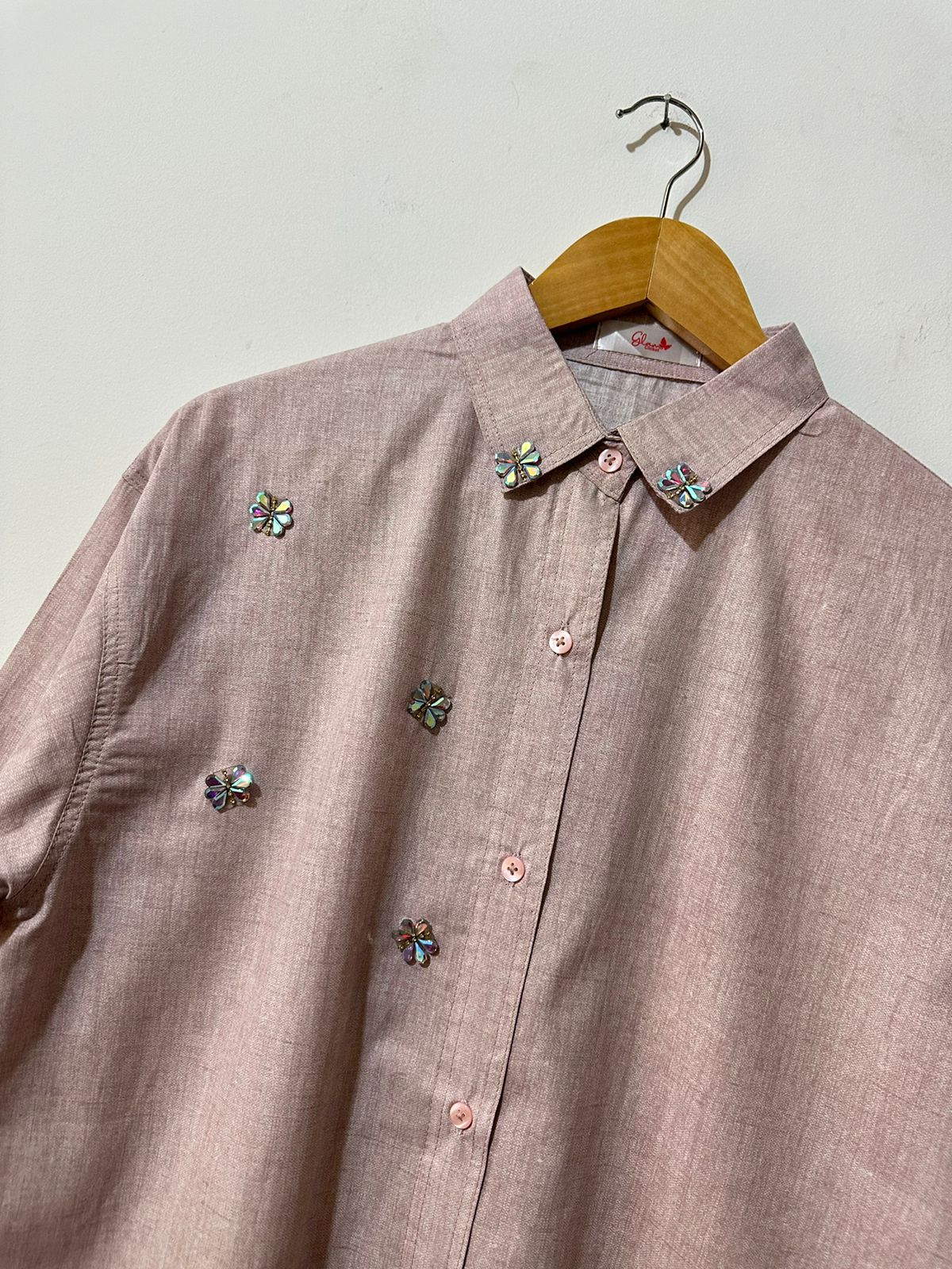 Summer Dusty-Rose Embellished Collar Shirt