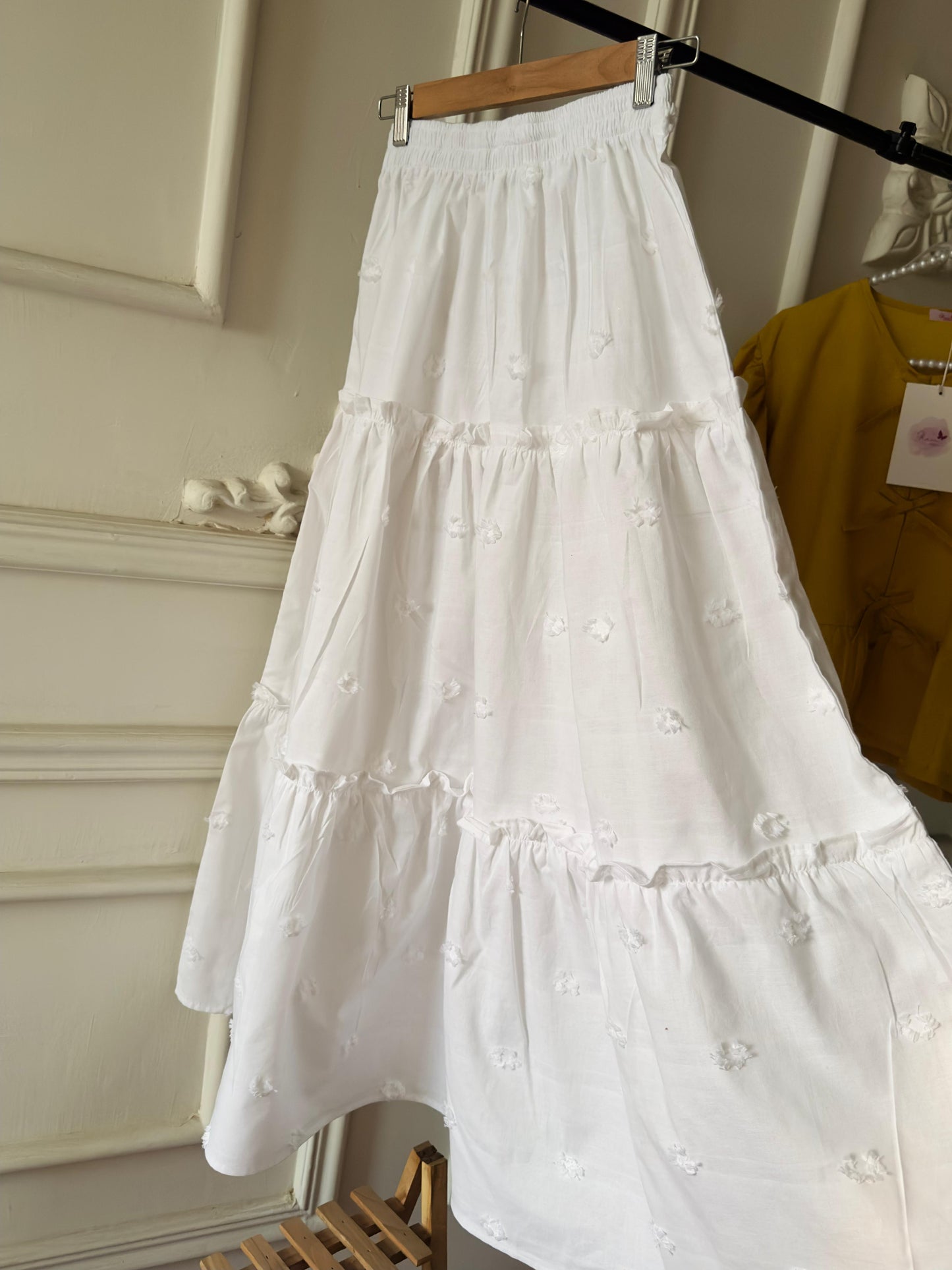 Summer Baby Pink Ruffled Top & White Tiered Skirt