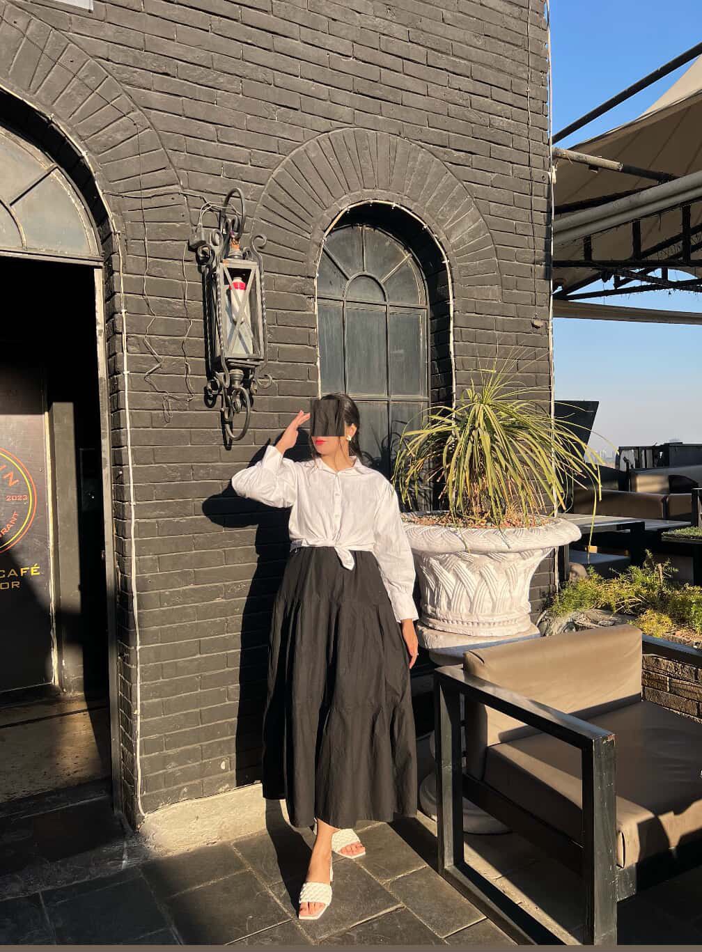 Summer White Collar Shirt & Black Skirt