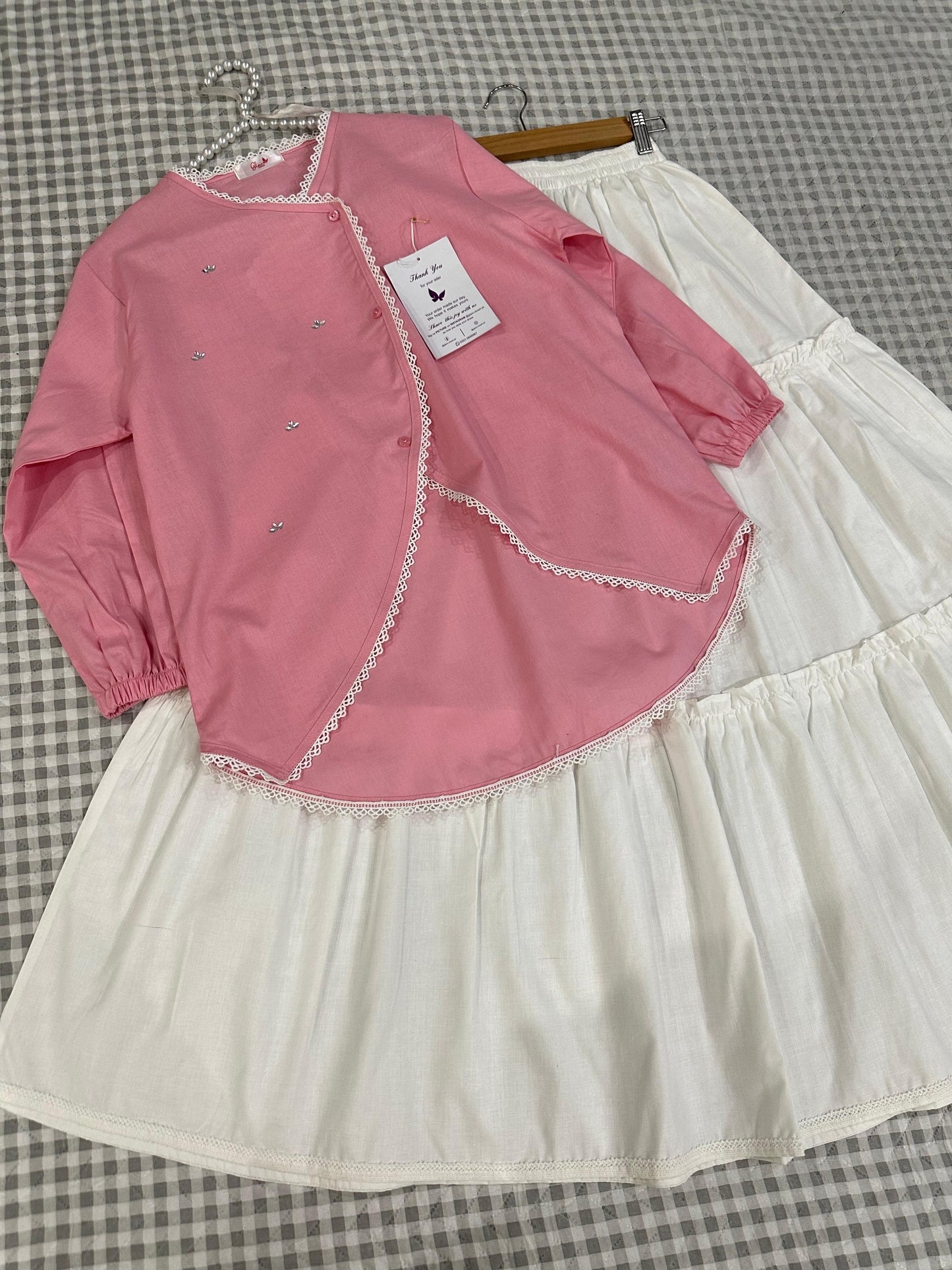 Summer Pink Tulip Top & White Skirt