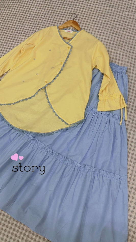 Summer Butter Yellow Tulip Top & Sky Skirt
