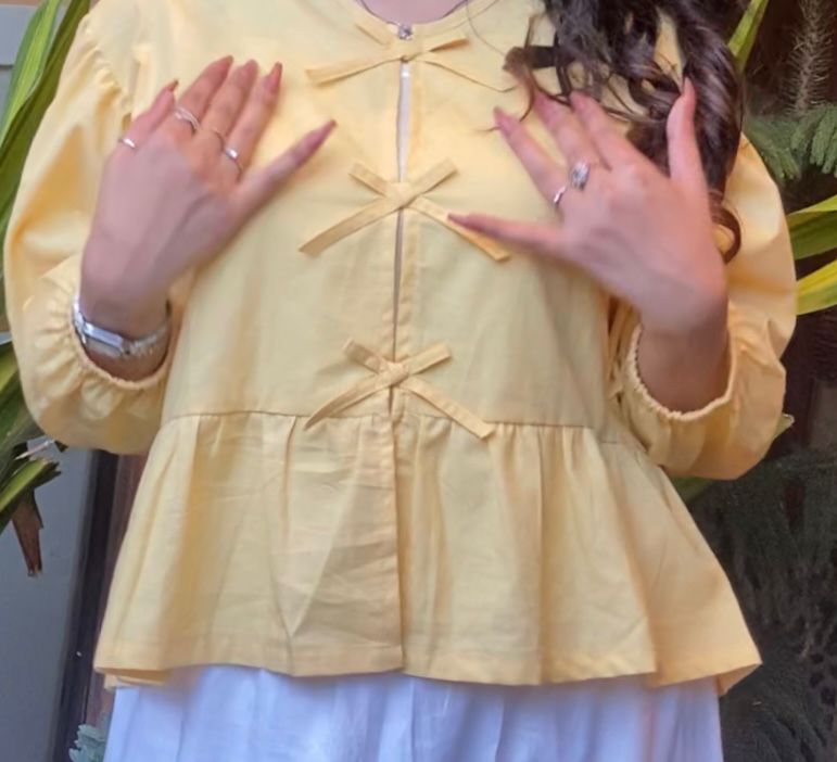 Butter Yellow Mini Bow Top With White Skirt