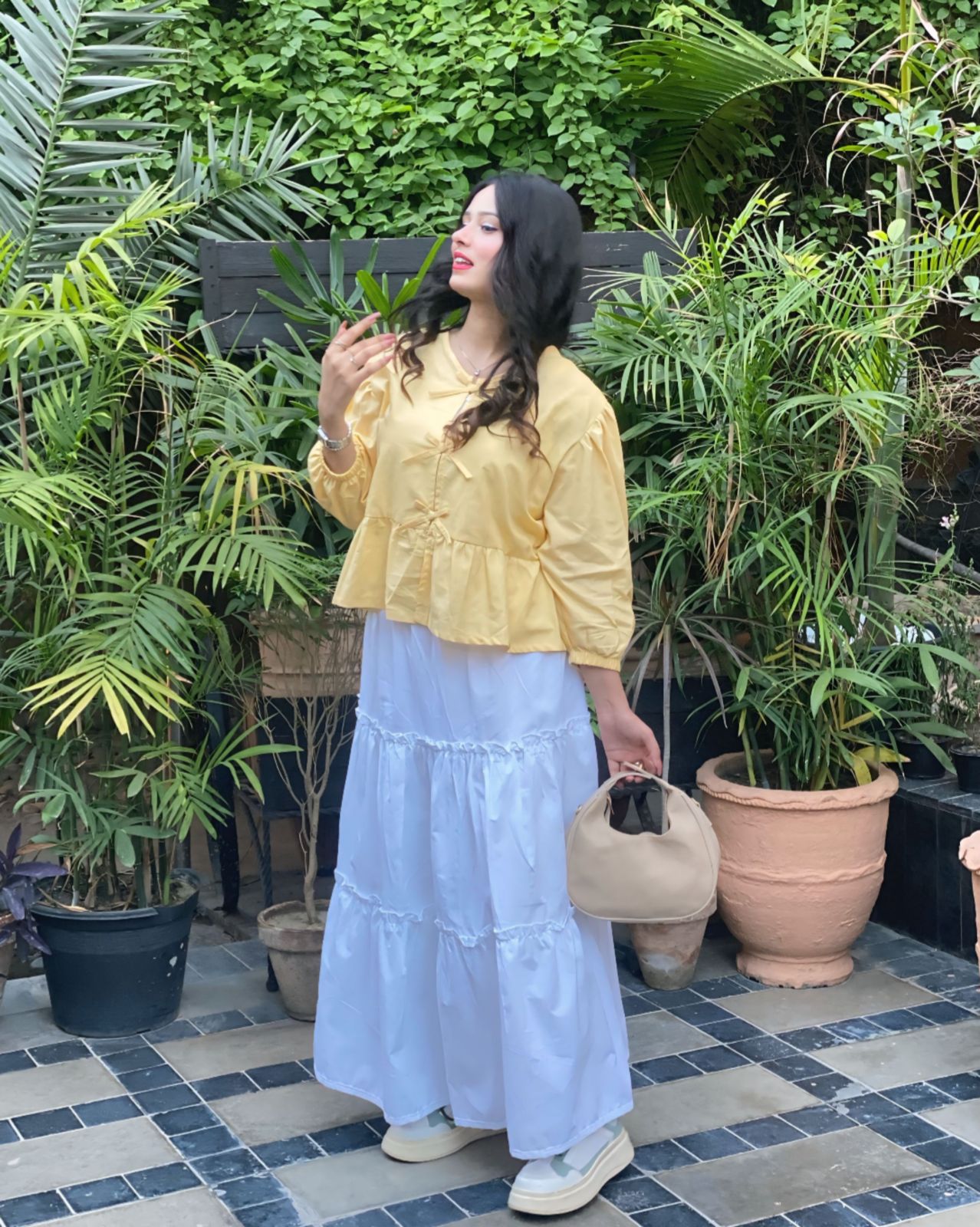 Butter Yellow Mini Bow Top With White Skirt