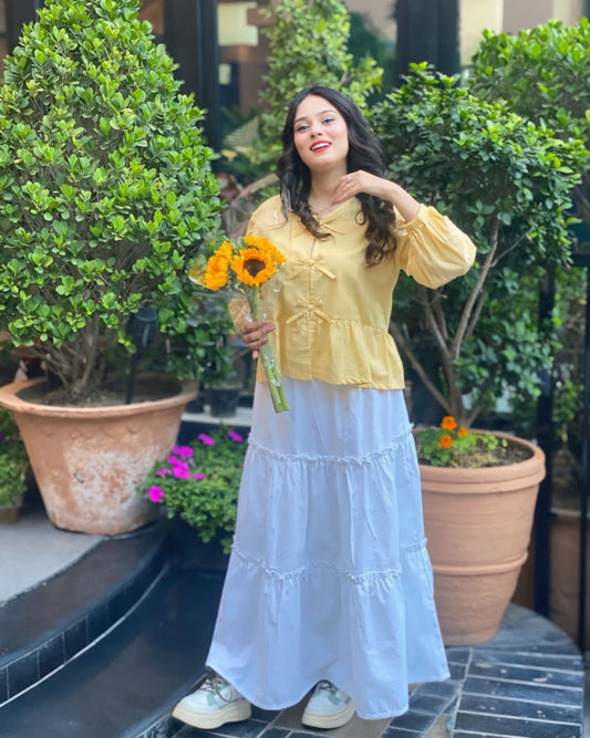 Butter Yellow Mini Bow Top With White Skirt