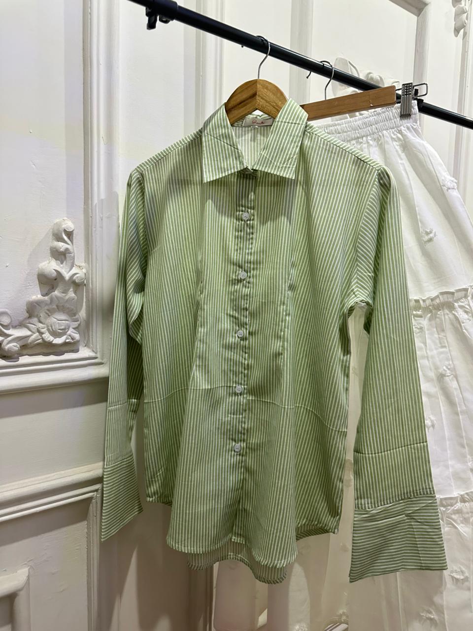 Pistachio Corset Lining Shirt & White Tired Skirt