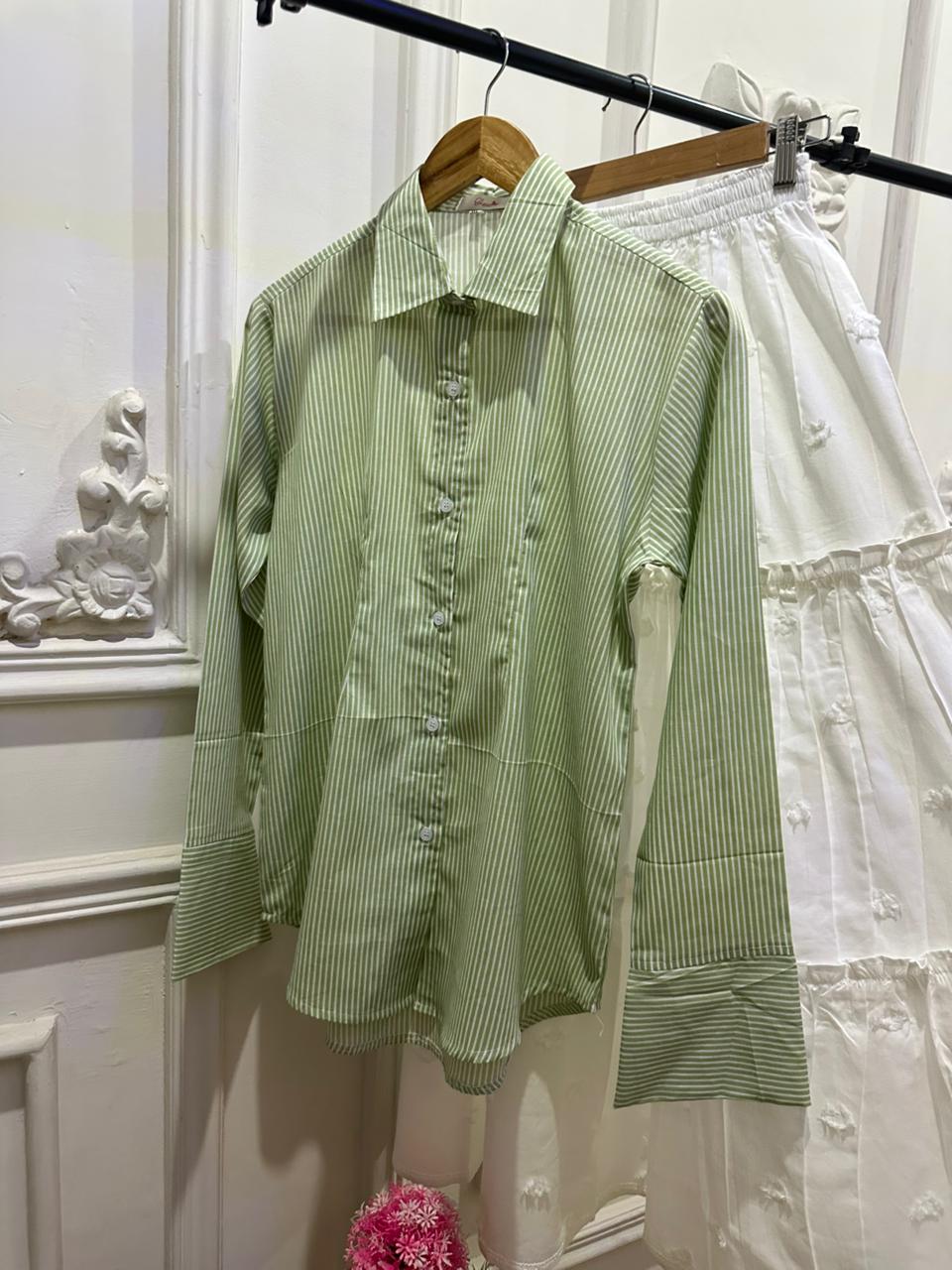 Pistachio Corset Lining Shirt & White Tired Skirt