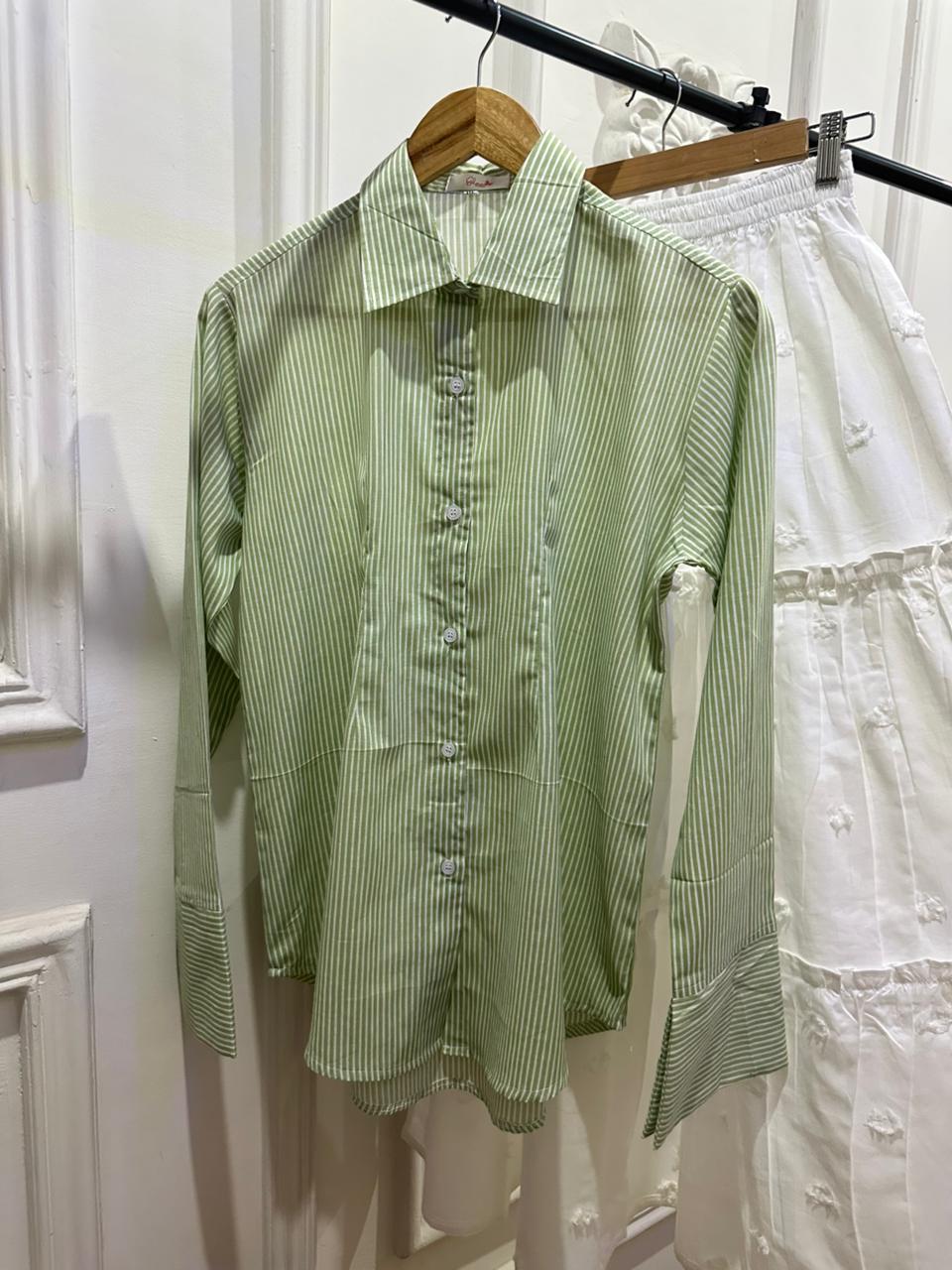 Pistachio Corset Lining Shirt & White Tired Skirt
