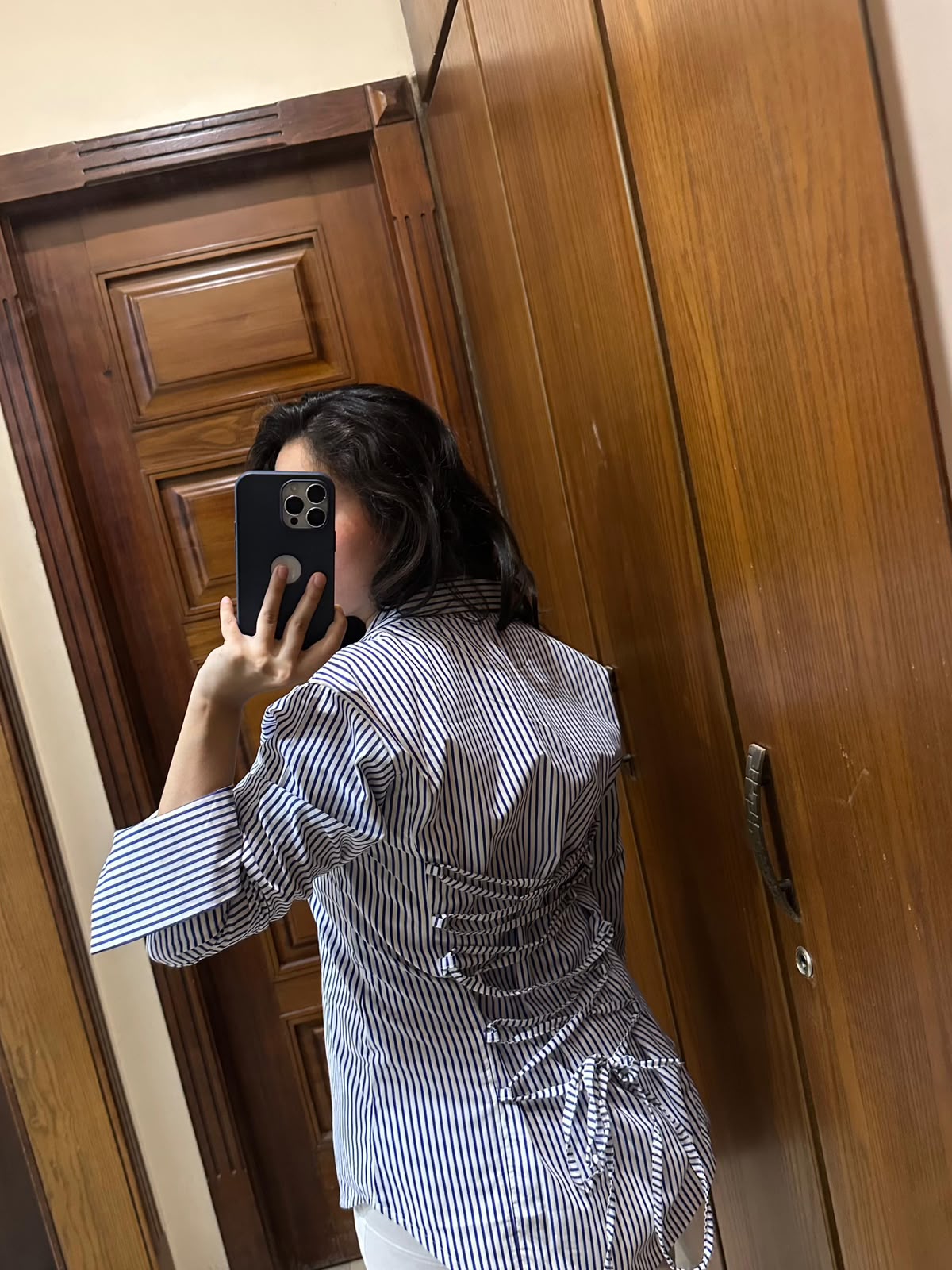 Blue Corset Lining Shirt & White Tired Skirt