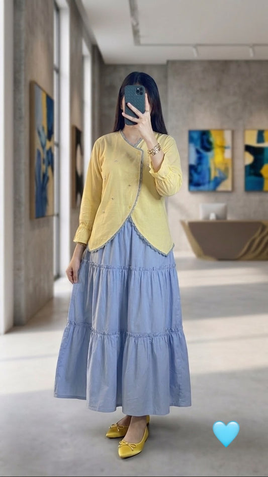 Summer Butter Yellow Tulip Top & Sky Skirt