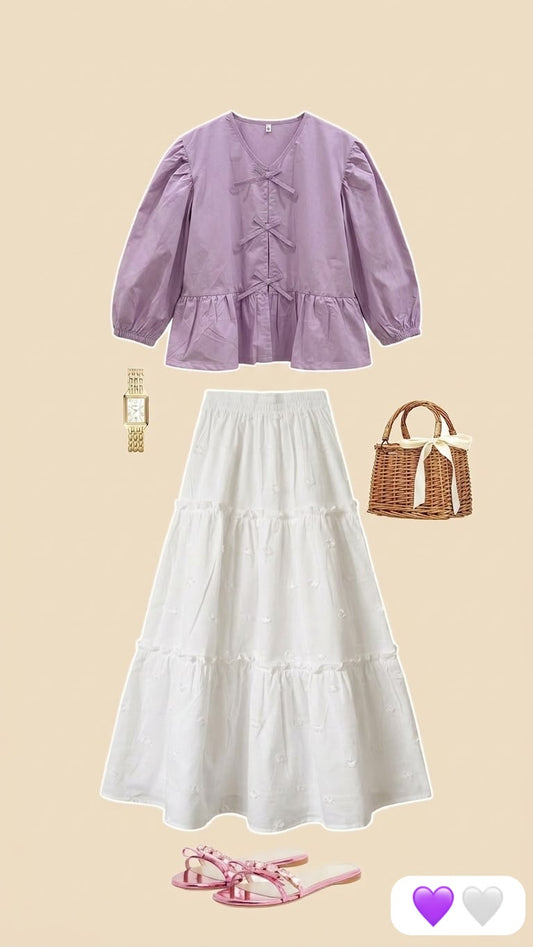 Lavender Bow Top & White Tiered Skirt