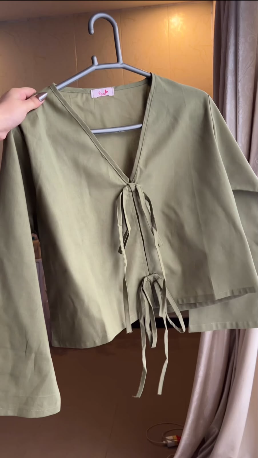 Olive V-Neck & White Embroidered Skirt