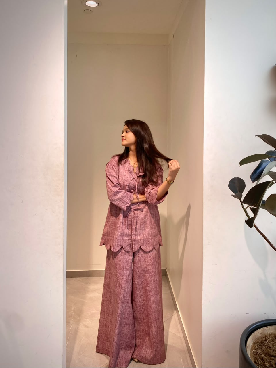 Mauve Scalloped Tie Co-ord Set