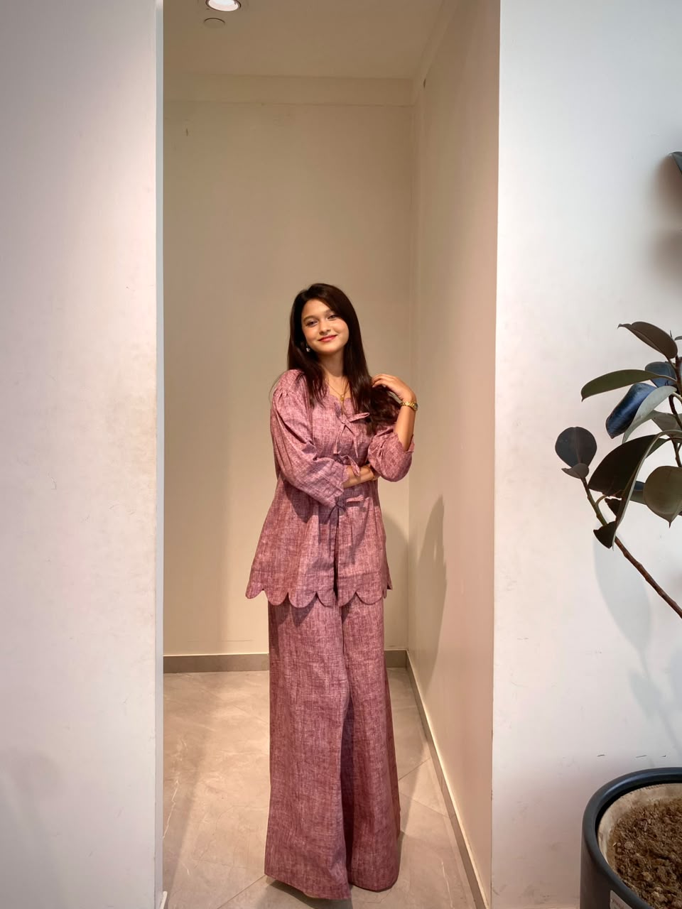 Mauve Scalloped Tie Co-ord Set