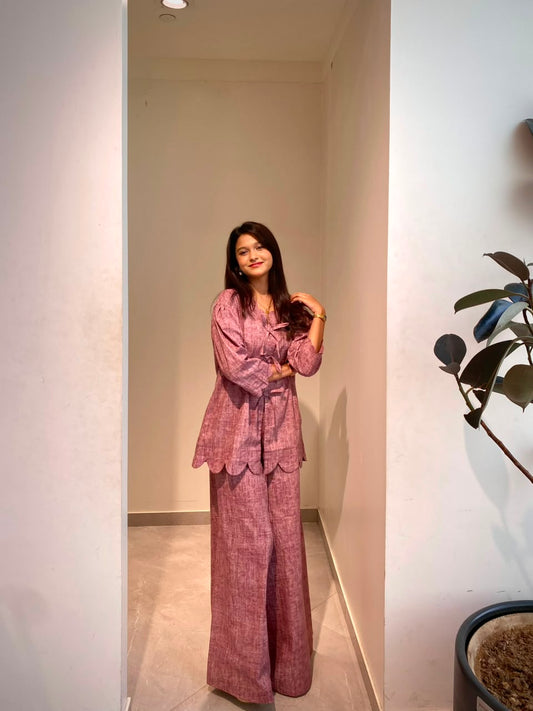 Mauve Scalloped Tie Co-ord Set